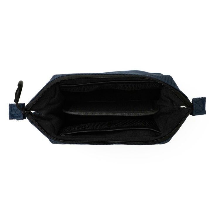 nähe Soft Gadget Pouch S in black with a wide opening, soft cushioned design, and organized interior featuring removable dividers and mesh pockets.