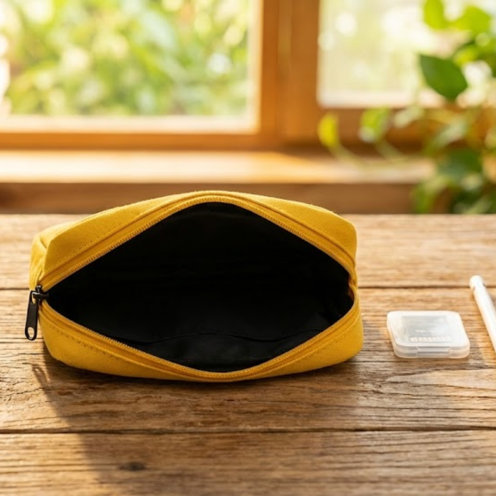 nähe Soft Gadget Pouch S in black with a wide opening, soft cushioned design, and organized interior featuring removable dividers and mesh pockets.
