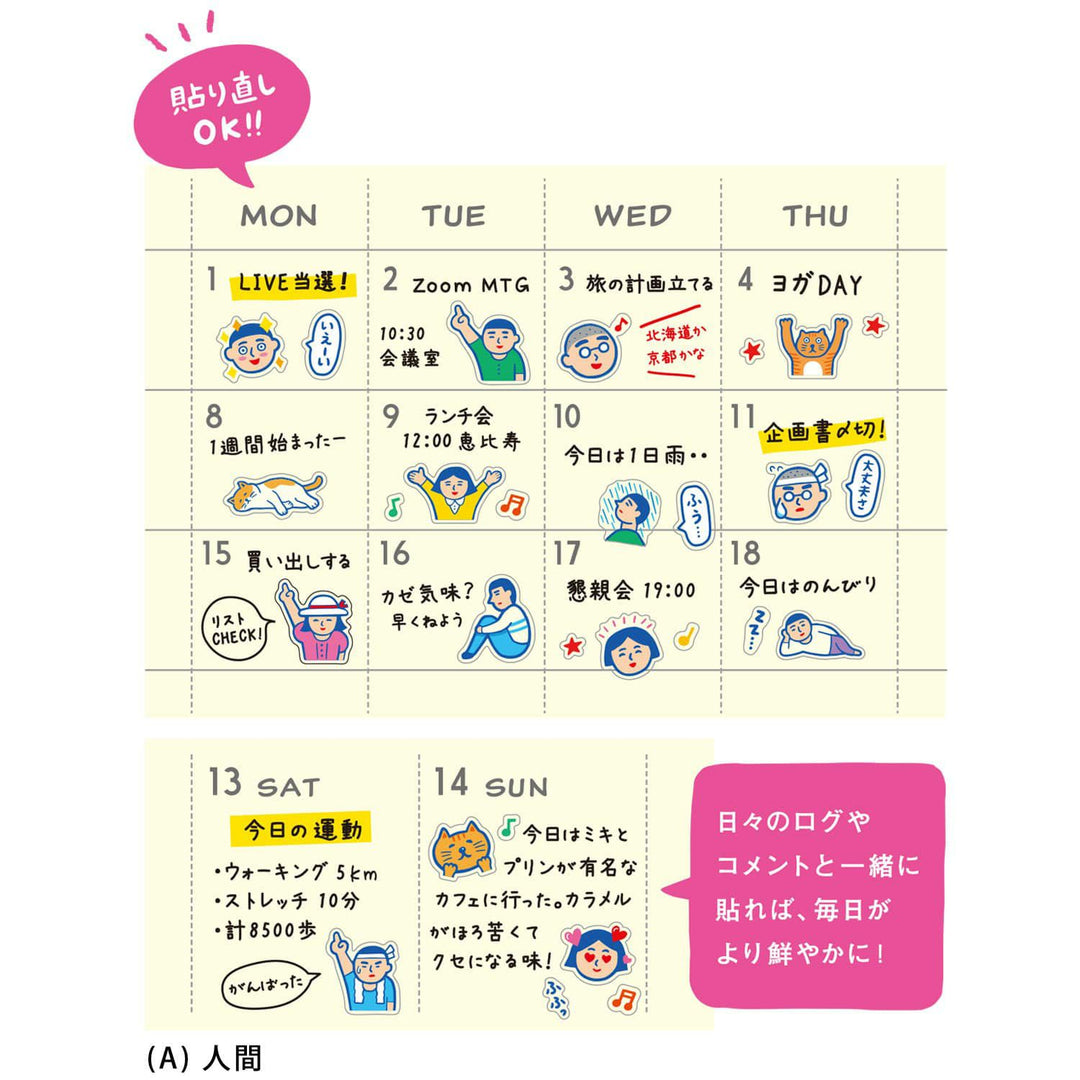 New Retro Diary Stickers A – Humans – expressive retro-style human characters for planners and journals.