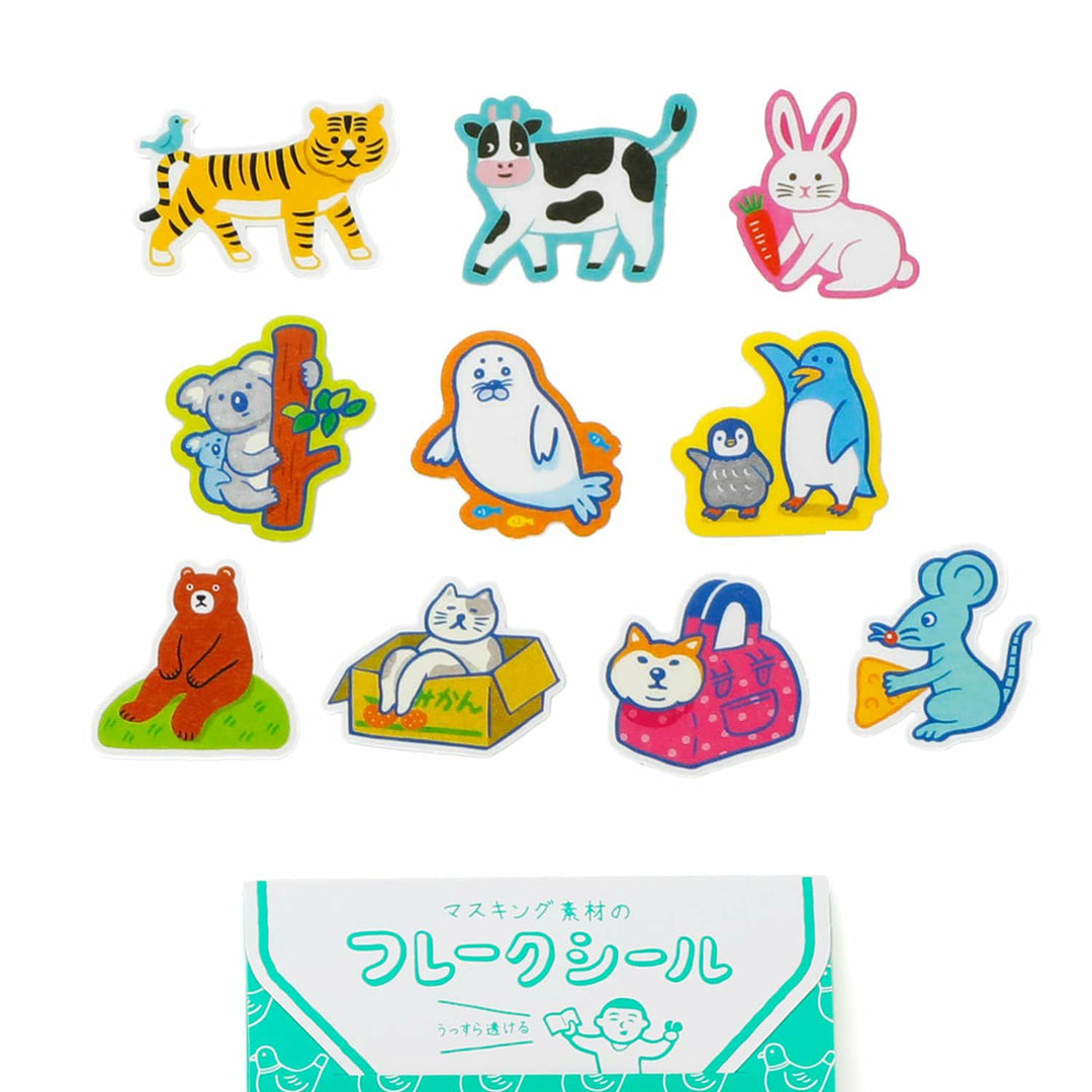 New Retro Flake Stickers C – Laid-Back Animals – retro-style washi stickers featuring cats, tigers, and penguins.