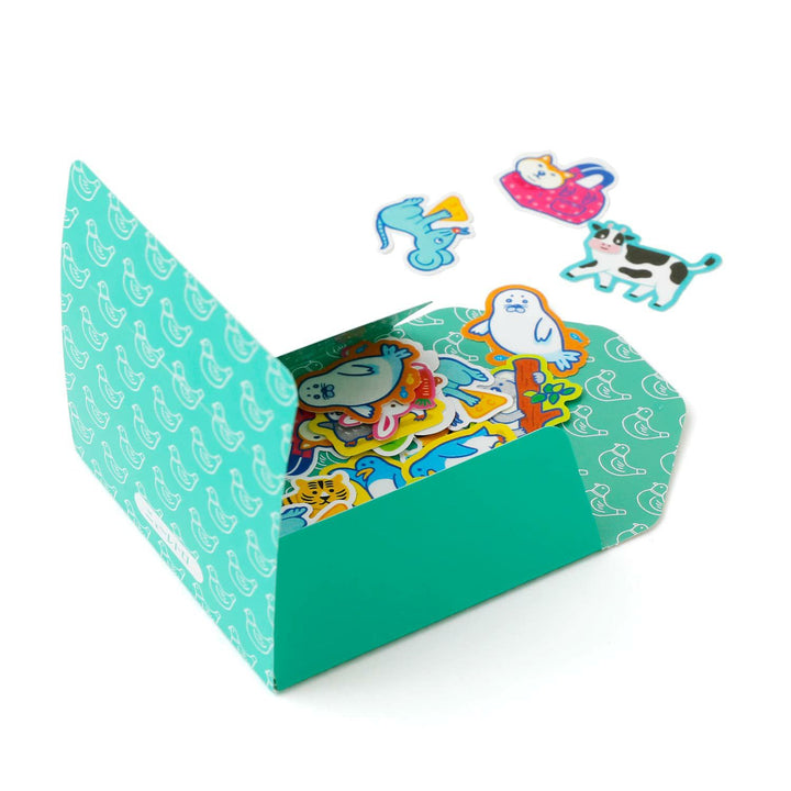 New Retro Flake Stickers C – Laid-Back Animals – retro-style washi stickers featuring cats, tigers, and penguins.