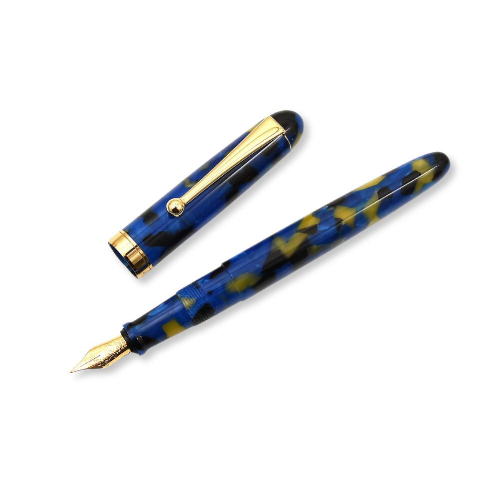 Onishi Hand Made Fountain Pen-Standard Schmidt Steel - Twilight Glow — writing at an angle
