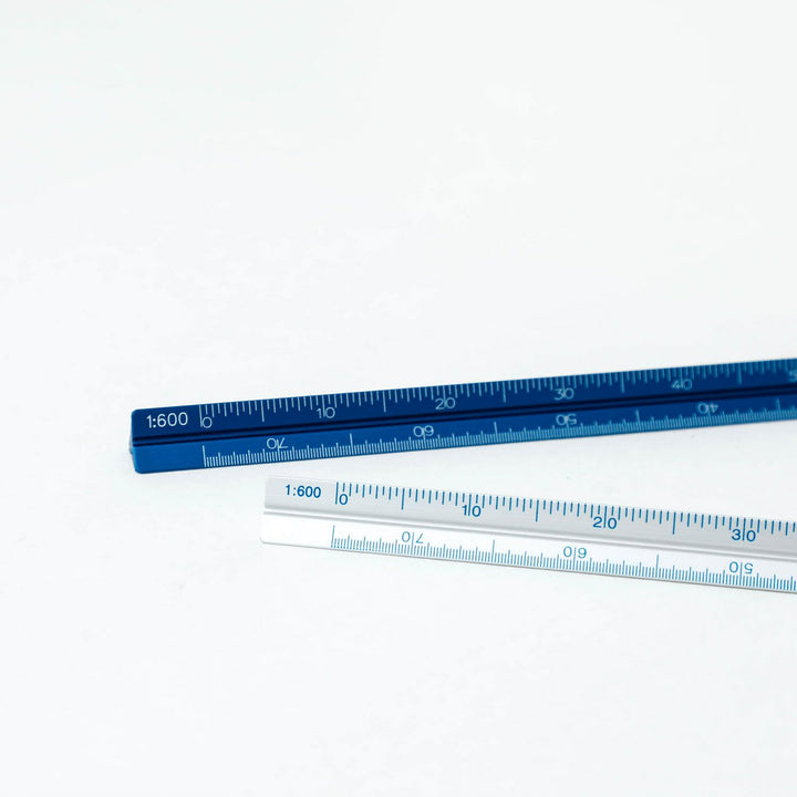 Penco Drafting Scale Ruler Blue with anodized finish and triangular body.