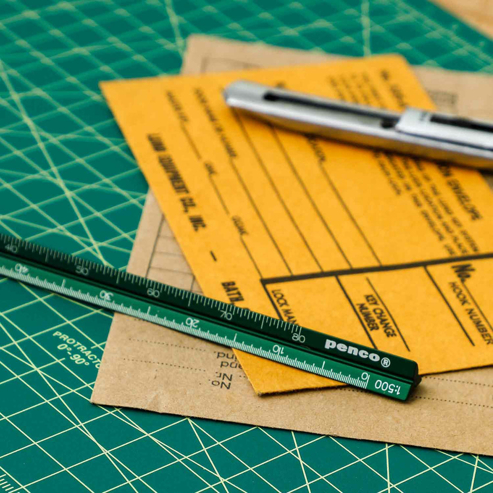 Penco Drafting Scale Ruler Green anodized aluminum triangular ruler.