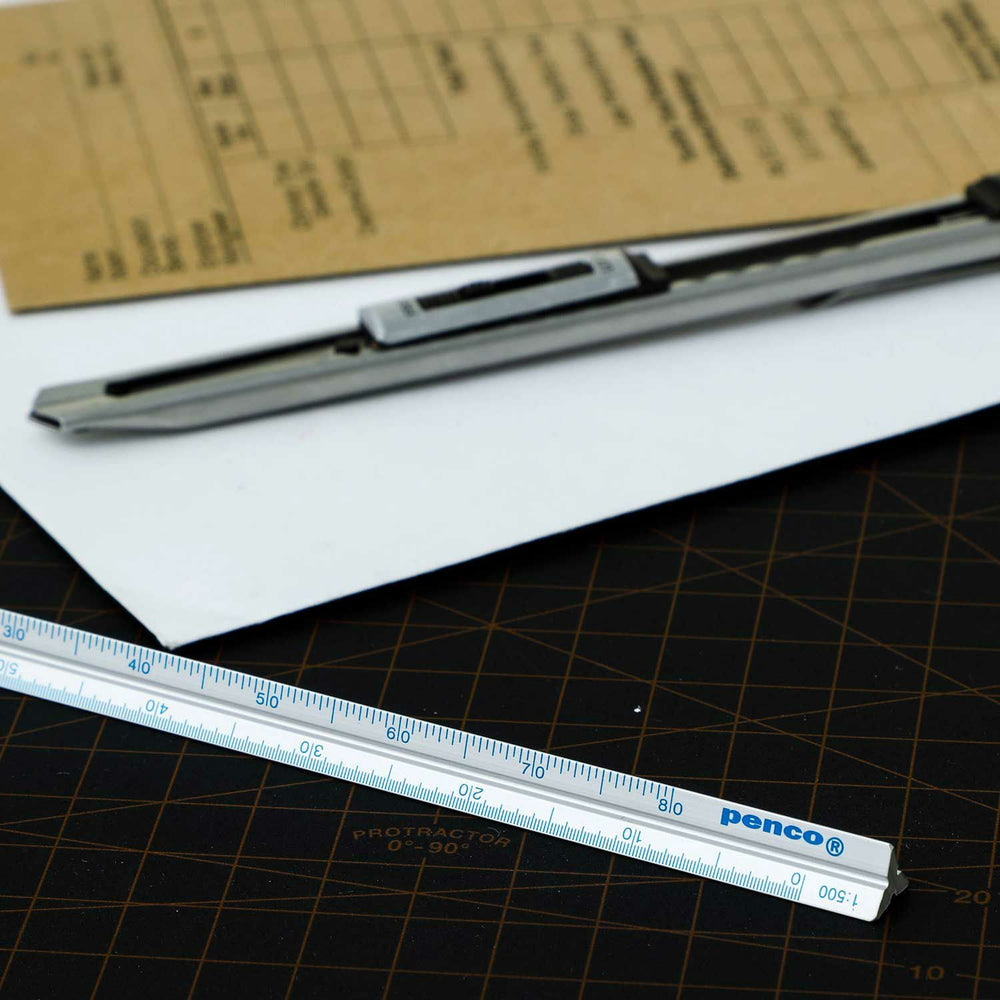 Penco Drafting Scale Ruler Silver with metallic finish and six measurement ratios.