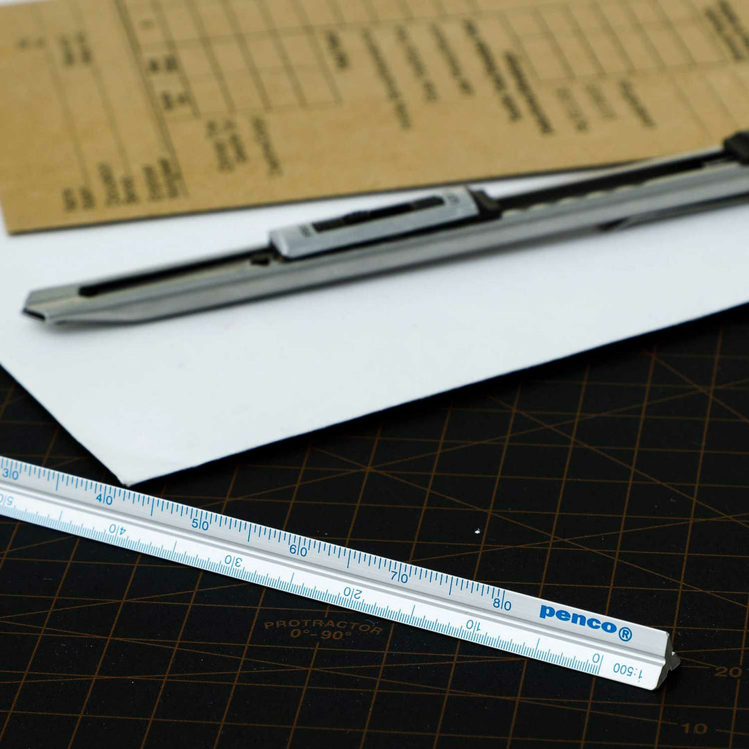 Penco Drafting Scale Ruler Silver with metallic finish and six measurement ratios.