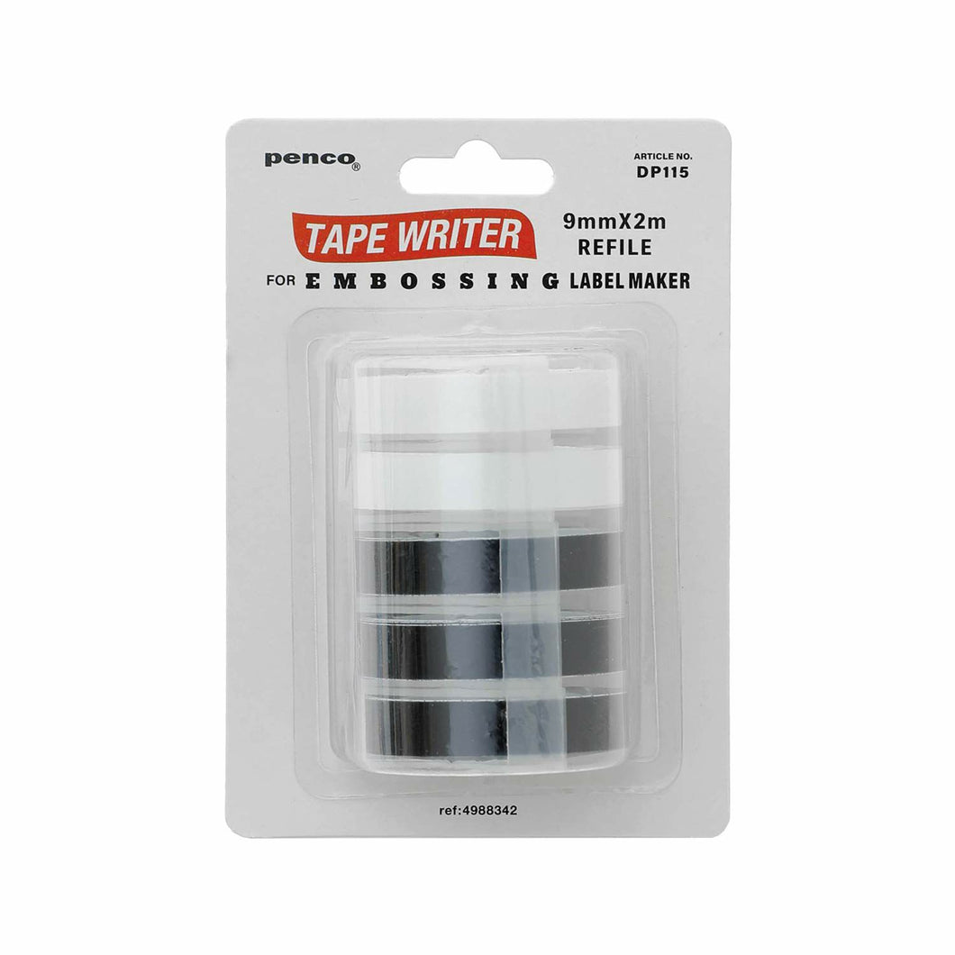 Penco Tape Writer Refill Set B – 9mm embossing label tape refills in clear and black for Penco label maker (DP115).