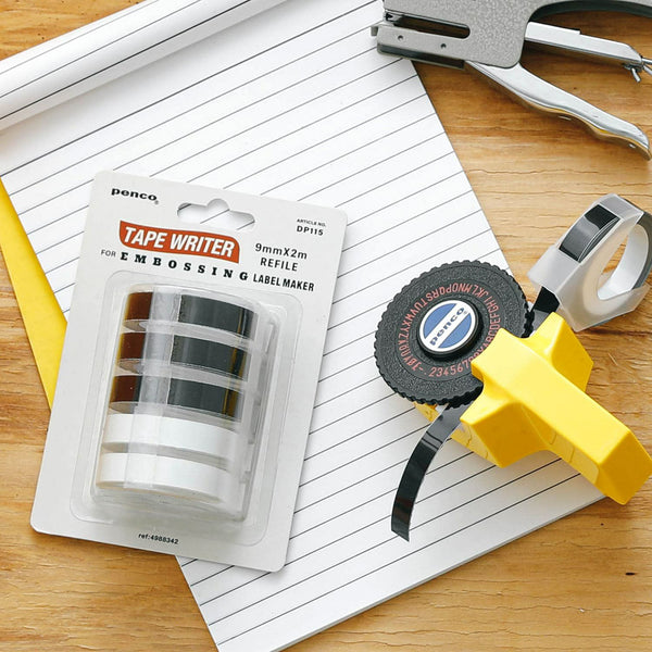 将图片加载到图库查看器，Penco Tape Writer Refill Set B – 9mm embossing label tape refills in clear and black for Penco label maker (DP115).
