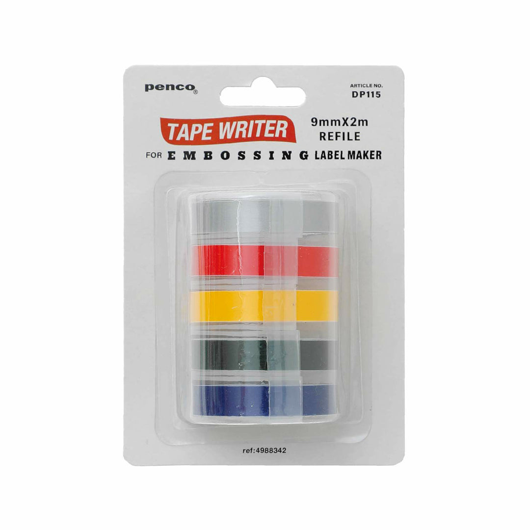 Penco Tape Writer Refill Set C – Silver, Red, Yellow, Blue, Green Embossing Label Tape