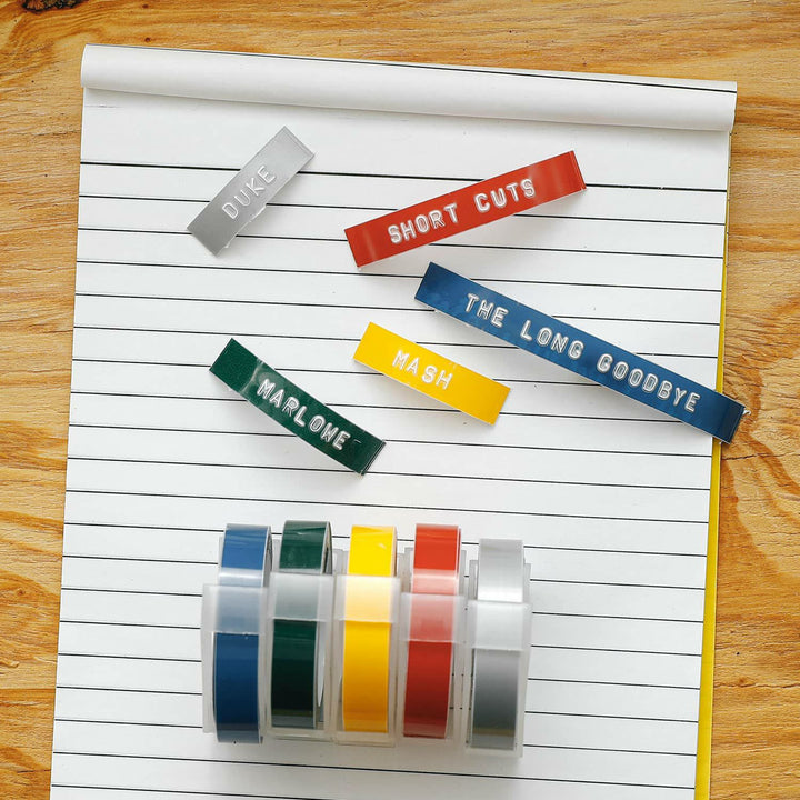 Penco Tape Writer Refill Set C – Silver, Red, Yellow, Blue, Green Embossing Label Tape