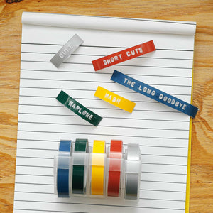 Penco Tape Writer Refill Set C – Silver, Red, Yellow, Blue, Green Embossing Label Tape