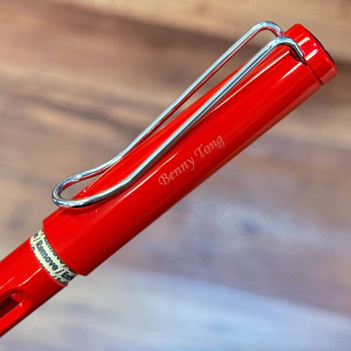 Personalized Name Engraving On Lamy Safari Fountain Pen Red