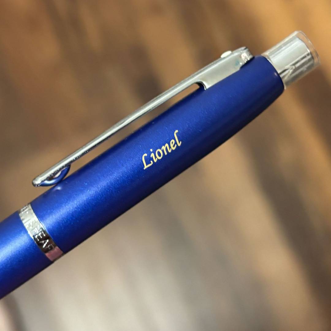 Personalized Name Engraving On Sheaffer VFM E9401 Ballpoint Pen - Neon Blue with Chrome Plated Trims