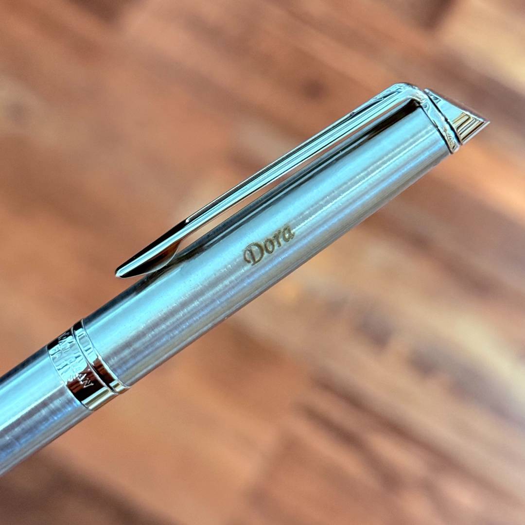 Personalized Name Engraving On Waterman Hemisphere Stainless Steel CT Rollerball