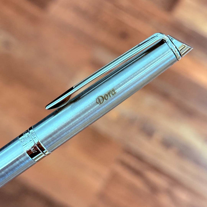 Personalized Name Engraving On Waterman Hemisphere Stainless Steel CT Rollerball