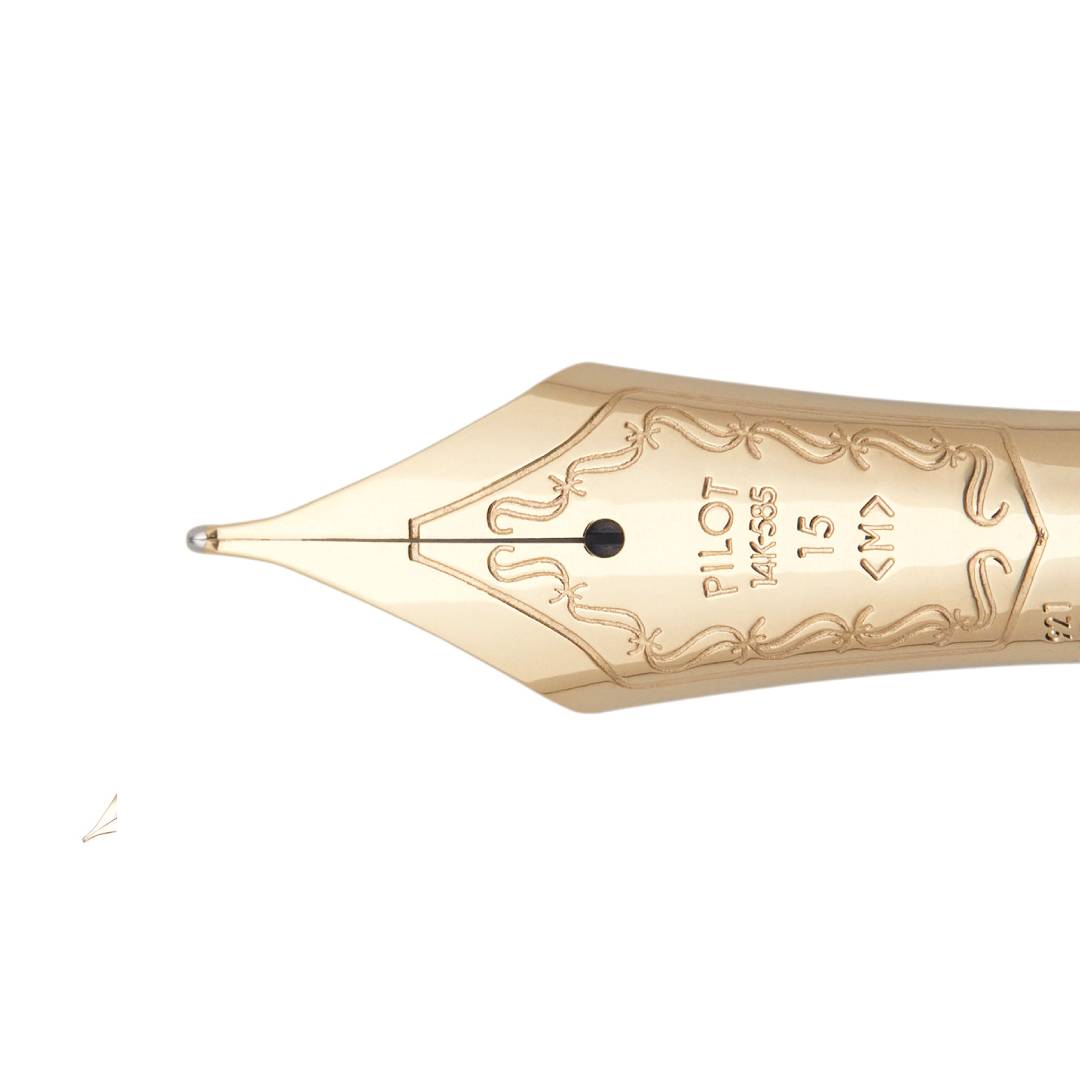 Pilot Custom 823 Fountain Pen in transparent smoky black resin with gold trim, featuring a large No. 15 14K gold nib and vacuum ink filling system – ideal for long writing sessions.