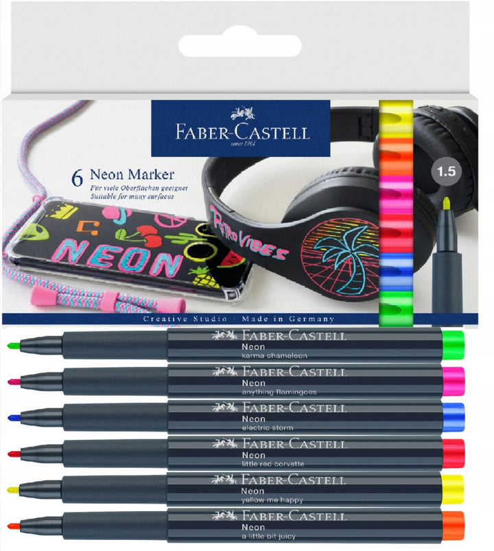 Faber-Castell Metallics Marker Cardboard Wallet Of 6 /  Neon marker Cardboard Wallet Of 6 — Faber-Castell stationery item — premium stationery and lifestyle, at Cityluxe Singapore