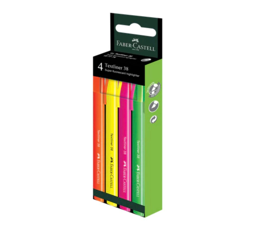 Faber-Castell Highlighter Textliner 38 Superflourescent Assorted Colour 4x HS Box — Faber-Castell stationery item — premium stationery and lifestyle, at Cityluxe Singapore