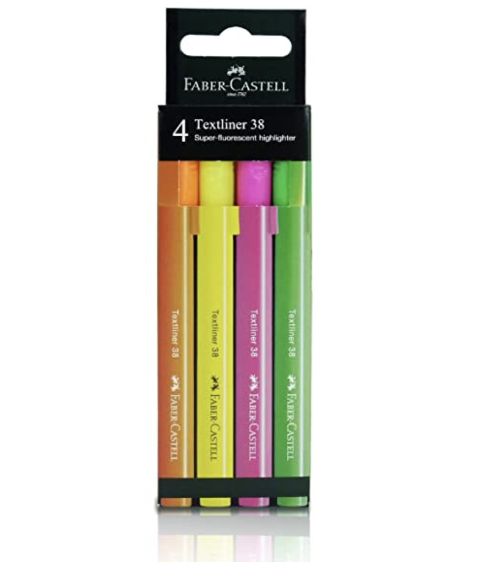 Faber-Castell Highlighter Textliner 38 Superflourescent Assorted Colour 4x HS Box — Faber-Castell stationery item — premium stationery and lifestyle, at Cityluxe Singapore