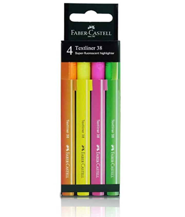 Faber-Castell Highlighter Textliner 38 Superflourescent Assorted Colour 4x HS Box — Faber-Castell stationery item — premium stationery and lifestyle, at Cityluxe Singapore