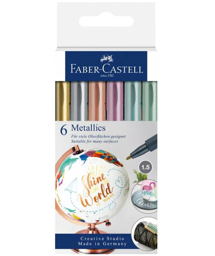 Faber-Castell Metallics Marker Cardboard Wallet Of 6 /  Neon marker Cardboard Wallet Of 6 — Faber-Castell stationery item — premium stationery and lifestyle, at Cityluxe Singapore