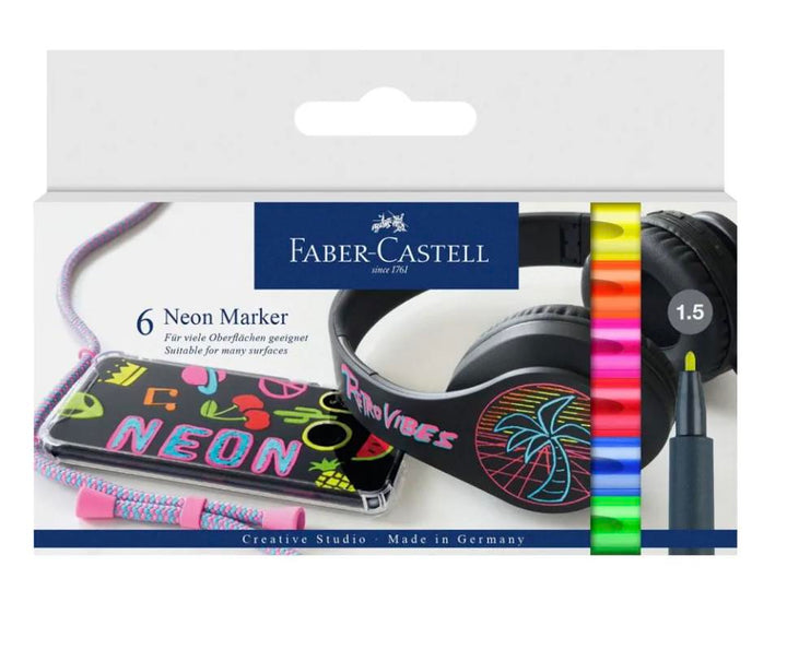 Faber-Castell Metallics Marker Cardboard Wallet Of 6 /  Neon marker Cardboard Wallet Of 6 — Faber-Castell stationery item — premium stationery and lifestyle, at Cityluxe Singapore