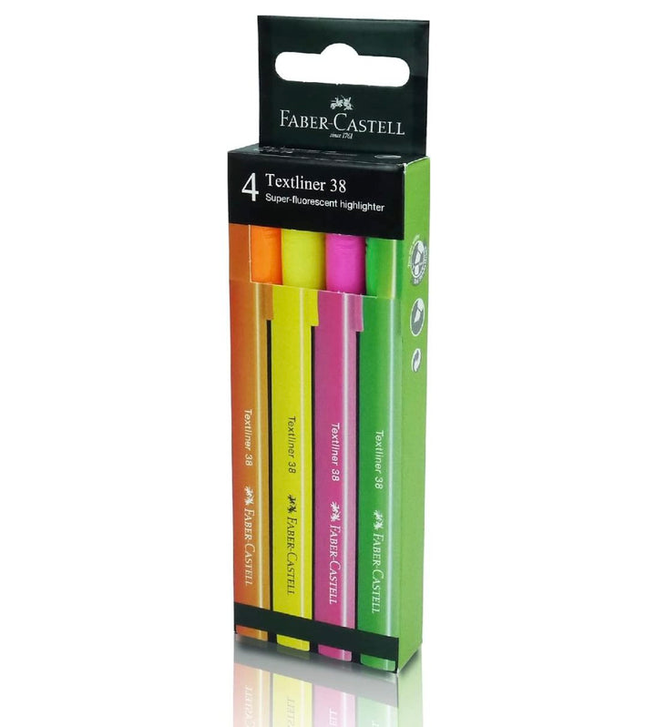 Faber-Castell Highlighter Textliner 38 Superflourescent Assorted Colour 4x HS Box — Faber-Castell stationery item — premium stationery and lifestyle, at Cityluxe Singapore