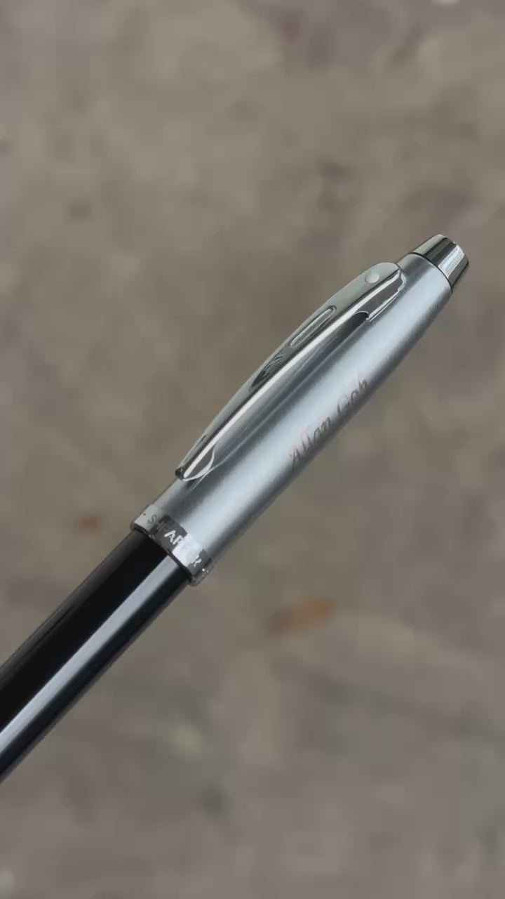 Sheaffer 100 E9313 Glossy Black Barrel Brushed Chrome Cap Ballpoint Pen (WW30)
