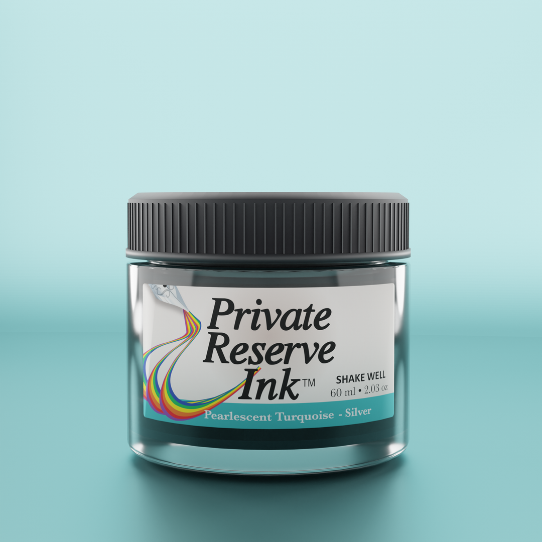 Private Reserve 60ml Ink Bottle Pearlescent Turquoise-Silver – colour swatch
