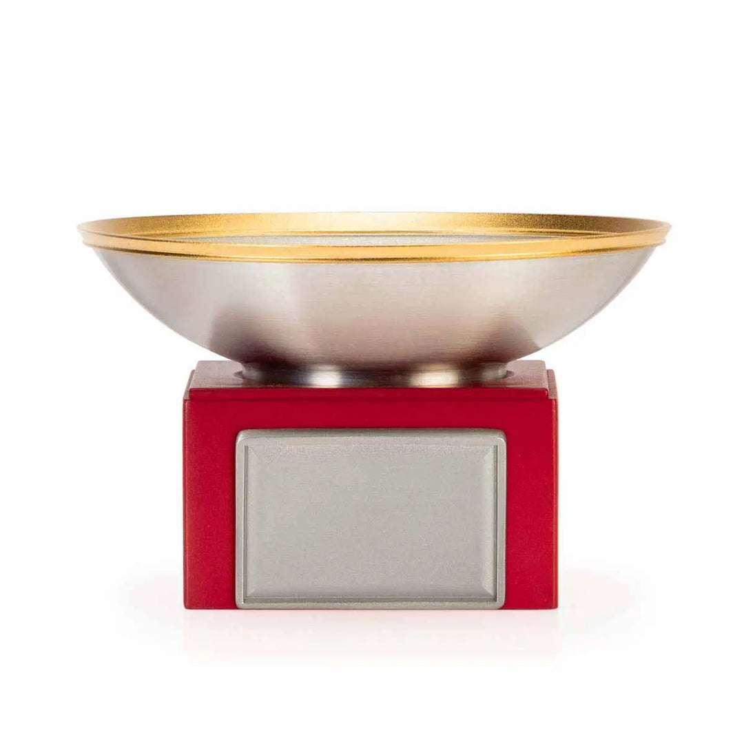 Royal Selangor 2026 Year of the Horse Wealth Bowl featuring a 24K gilt galloping horse at the center medallion, a zodiac frieze around the rim, and a crimson resin base detailed with waves, rocks, and clouds.