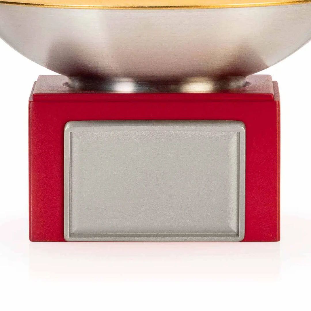 Royal Selangor 2026 Year of the Horse Wealth Bowl featuring a 24K gilt galloping horse at the center medallion, a zodiac frieze around the rim, and a crimson resin base detailed with waves, rocks, and clouds.