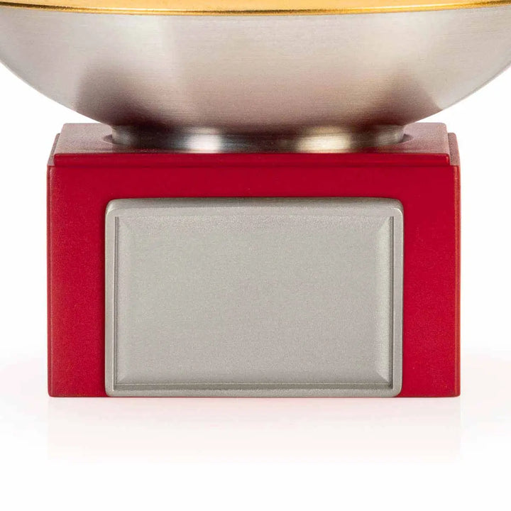 Royal Selangor 2026 Year of the Horse Wealth Bowl featuring a 24K gilt galloping horse at the center medallion, a zodiac frieze around the rim, and a crimson resin base detailed with waves, rocks, and clouds.