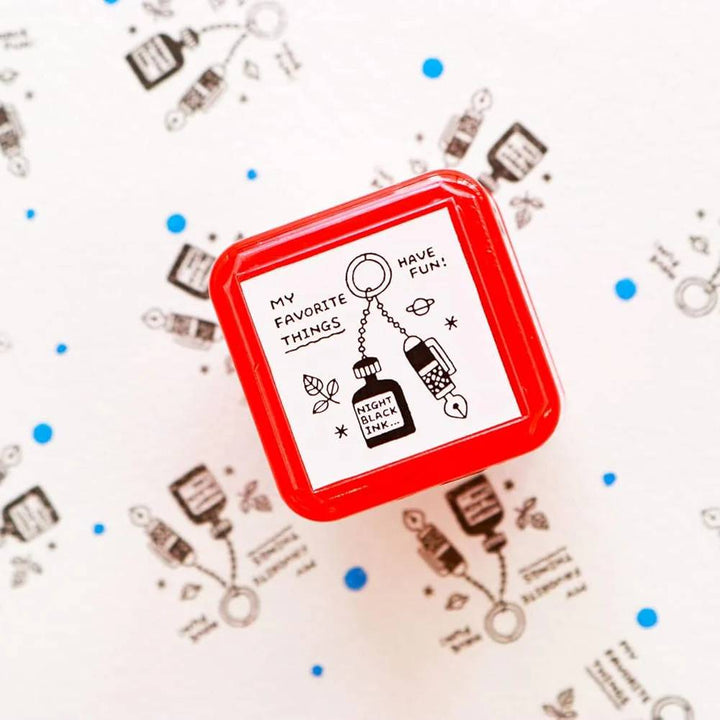 Sanby x Eric Small Things Pre-Inked Stamp – Keyring, compact Japanese stamp with black ink for journaling and planner decoration.