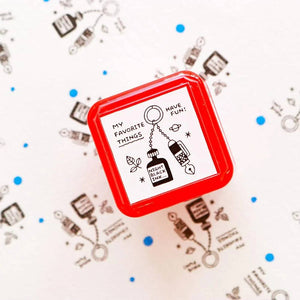Sanby x Eric Small Things Pre-Inked Stamp – Keyring, compact Japanese stamp with black ink for journaling and planner decoration.