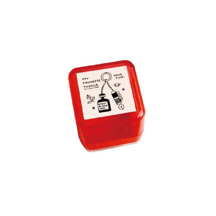 Sanby x Eric Small Things Pre-Inked Stamp – Keyring, compact Japanese stamp with black ink for journaling and planner decoration.