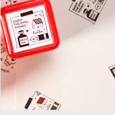 Load image into Gallery viewer, Sanby x Eric Small Things Pre-Inked Stamp – Memo, compact black-ink Japanese planner stamp for note organization.

