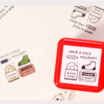 Load image into Gallery viewer, Sanby x Eric Small Things Pre-Inked Stamp – Nice Holiday, Japanese planner stamp with black ink for journaling and crafts.
