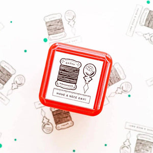 Eric Small Things Pre-Inked Stamp – Sewing Kit by Sanby Japan, compact black-ink stamp for journaling and planner decoration.