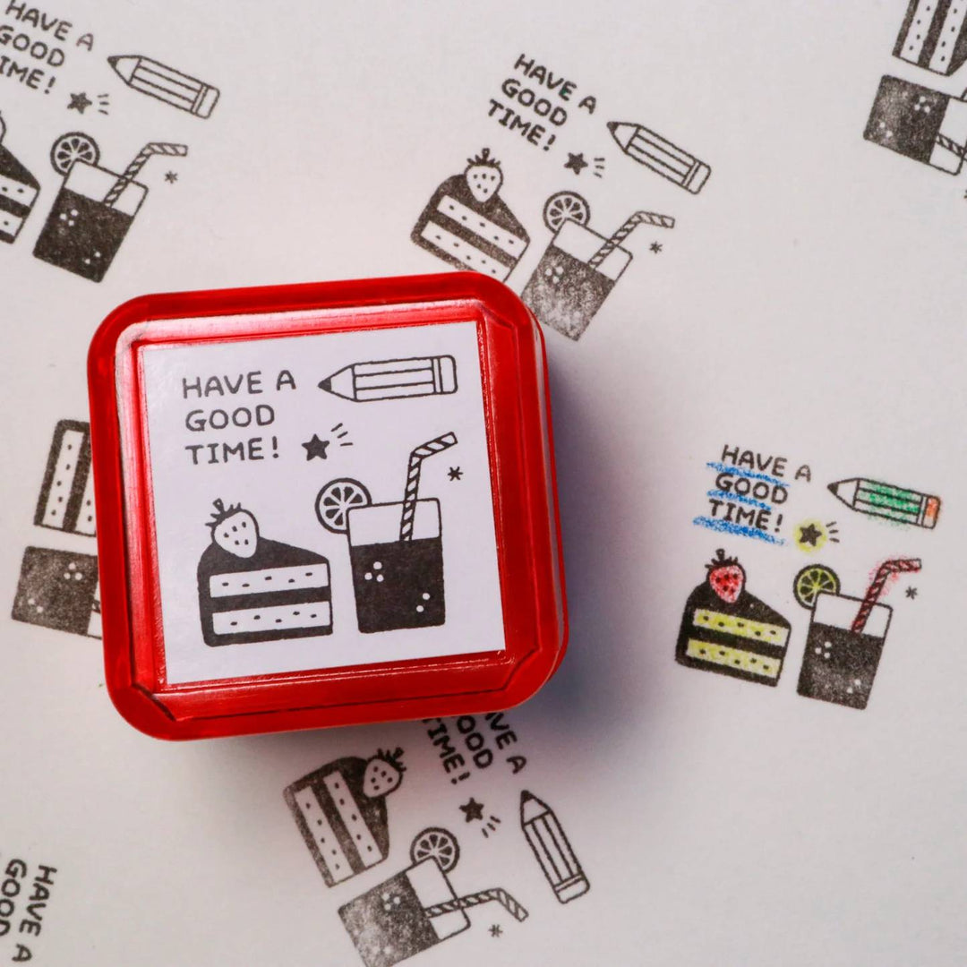 Sanby x Eric Small Things Pre-Inked Stamp – Sweets, compact Japanese pre-inked stamp with black ink for journaling and stationery use.