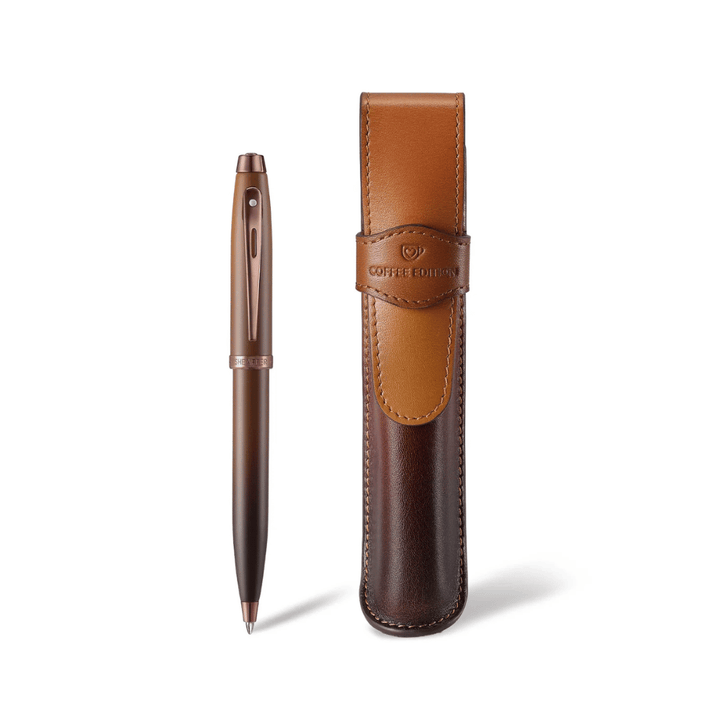 Sheaffer 100 G9374 Coffee Edition Matt Brown with Brown PVD Trims Ballpoint Pen with Coffee Pen Pouch Gift Set