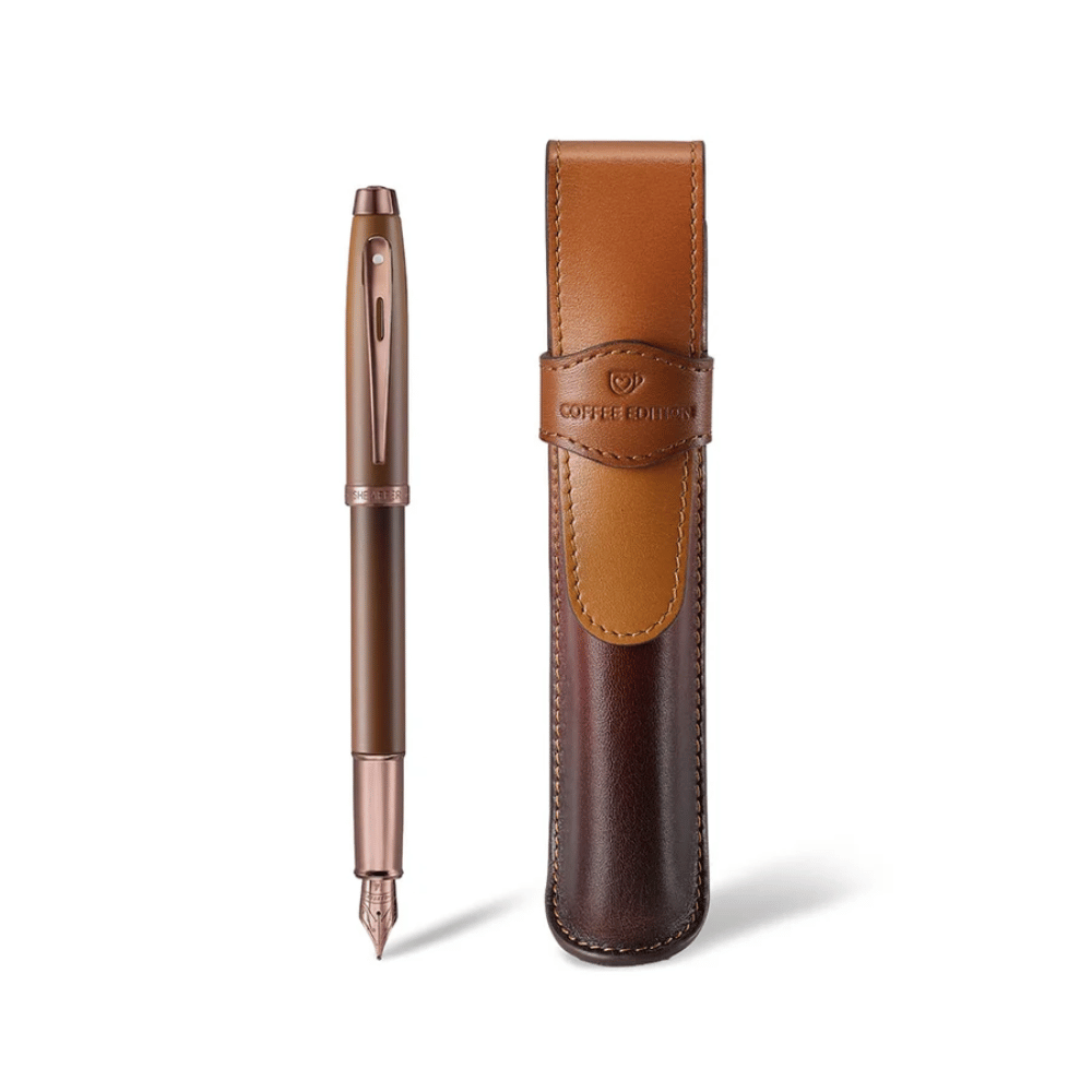 Sheaffer 100 G9374 Coffee Edition Matt Brown with Brown PVD Trims Medium Fountain Pen with Coffee Pen Pouch Gift Set