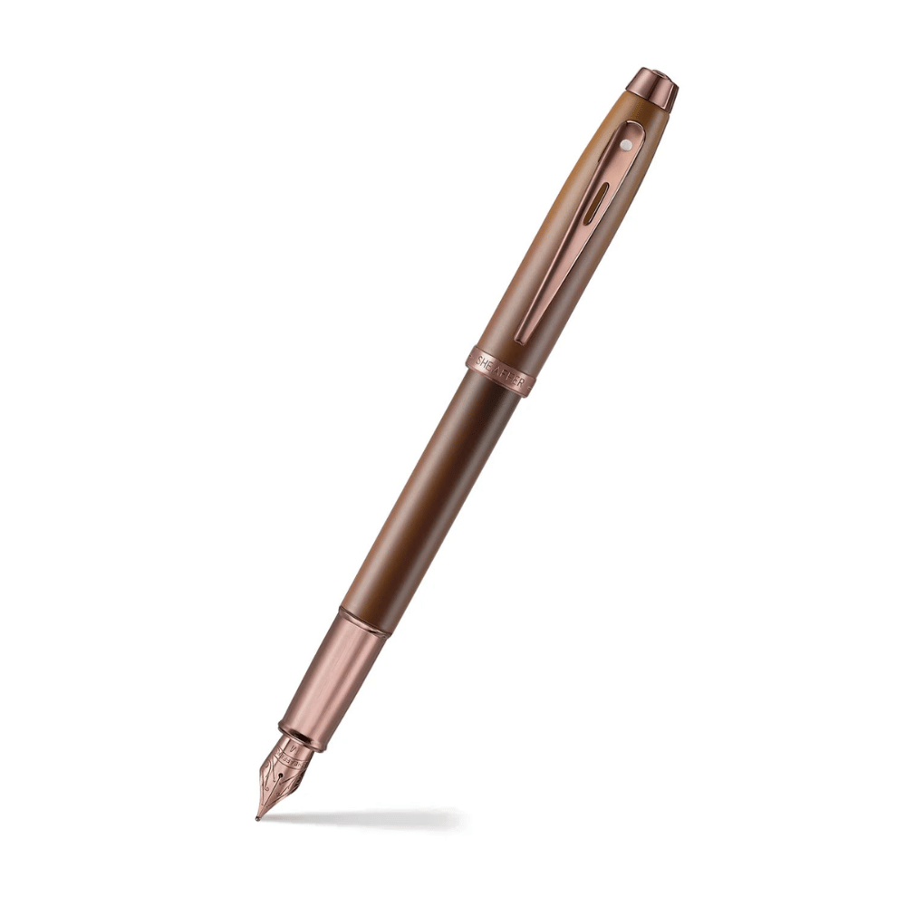 Sheaffer 100 G9374 Coffee Edition Matt Brown with Brown PVD Trims Medium Fountain Pen with Coffee Pen Pouch Gift Set