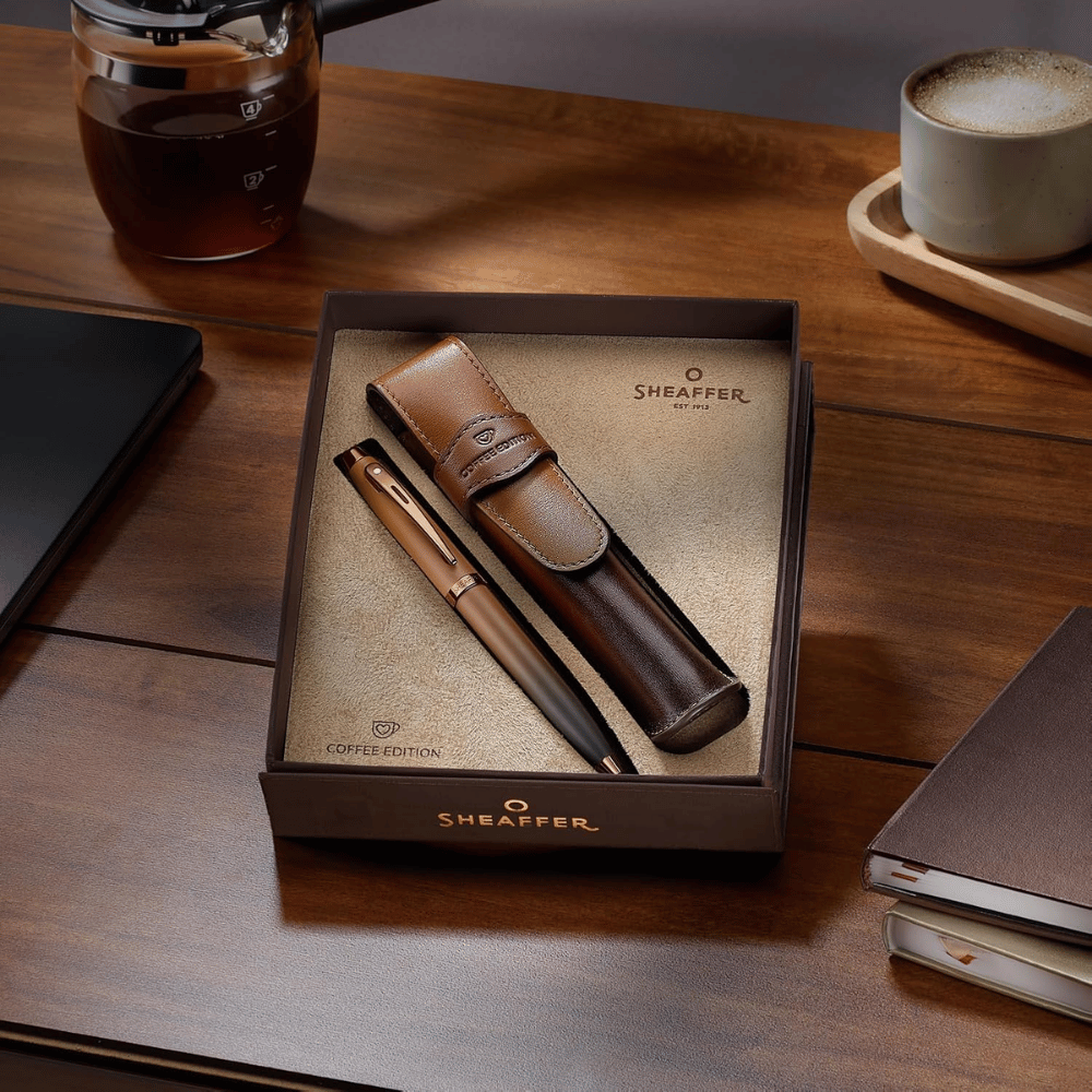 Sheaffer 100 G9374 Coffee Edition Matt Brown with Brown PVD Trims Rollerball Pen with Coffee Pen Pouch Gift Set
