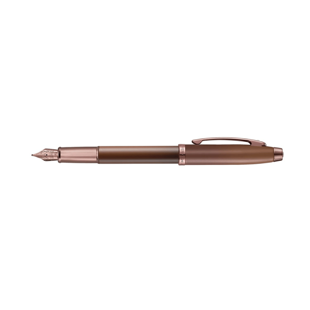Sheaffer 100 G9374 Coffee Edition Matt Brown with PVD Trim Med Fountain Pen and 3 Ink Vials of 10 ml Gift Set
