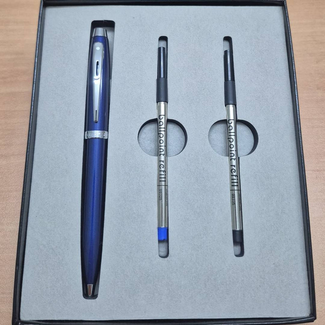 Sheaffer 100 Glossy Blue Lacquer CT Ballpoint Pen & Two Ballpoint Refill with Gift Box