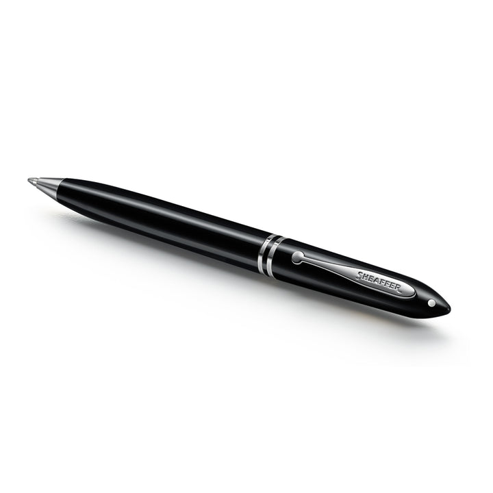 Sheaffer Balance III E892 ballpoint pen lying at an angle, chrome tip and centre bands