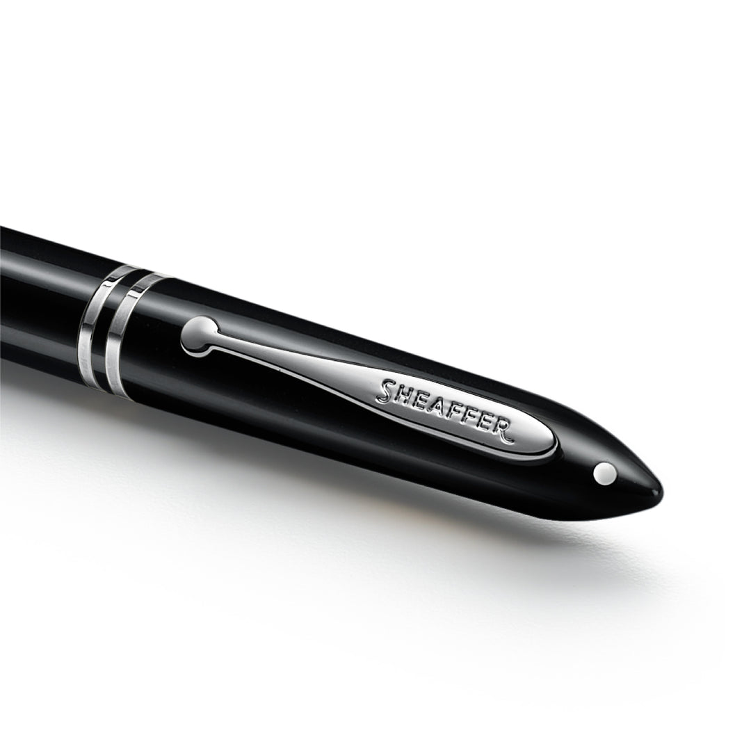 Close-up of the Sheaffer Balance III E892 ballpoint pen clip engraved Sheaffer and the White Dot