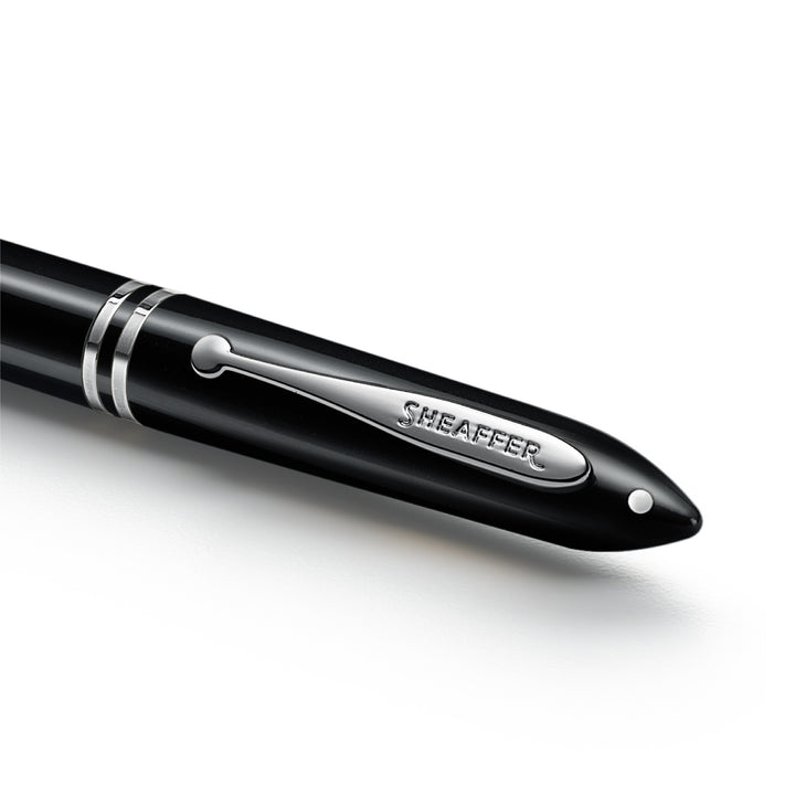 Close-up of the Sheaffer Balance III E892 ballpoint pen clip engraved Sheaffer and the White Dot