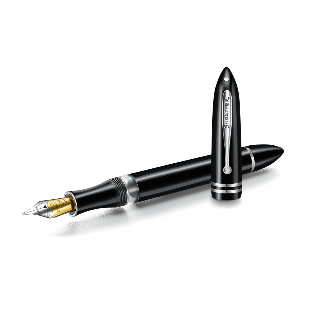 Sheaffer Balance III E892 fountain pen uncapped beside its cap, showing the chrome Sheaffer-engraved clip