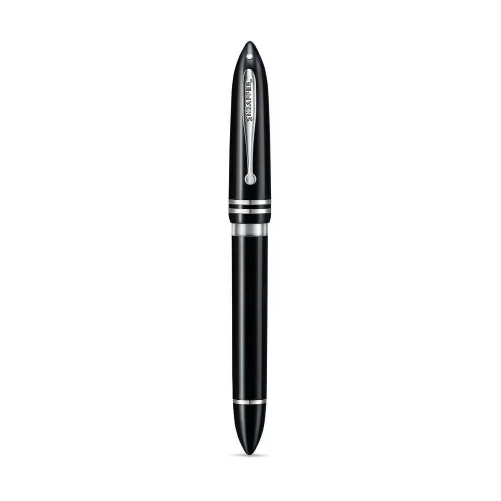 Sheaffer Balance III E892 fountain pen capped, front view with White Dot and chrome cap bands